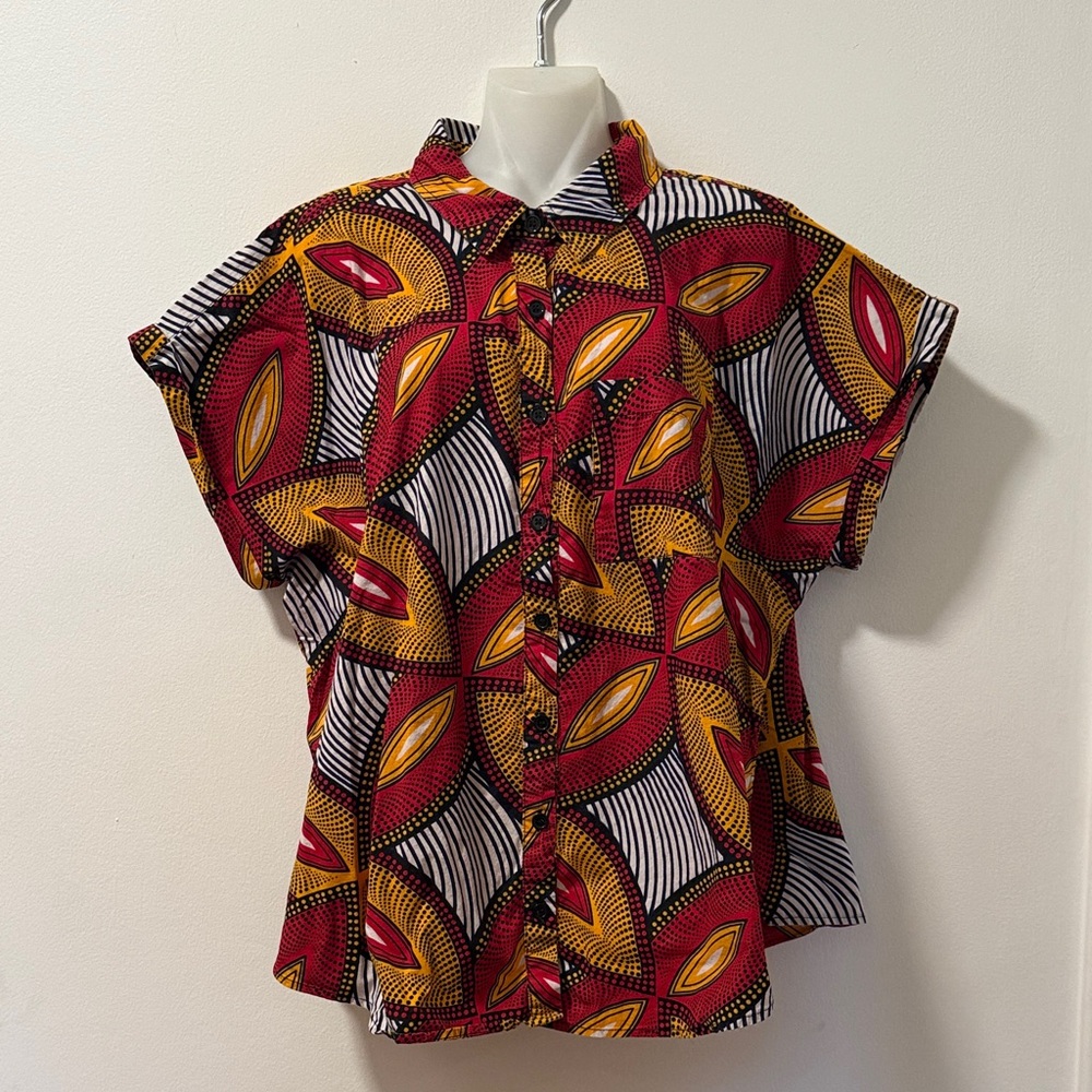 D'IYANU Red and Yellow Patterned Shirt